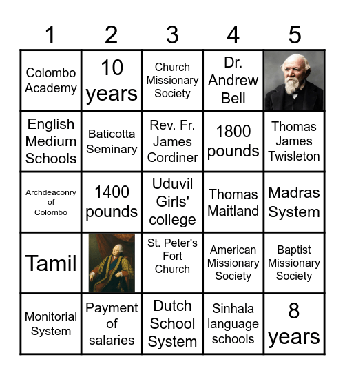 Early British Period Bingo Card