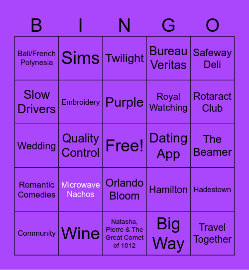 Bridal Bingo Stephanie's Edition Bingo Card