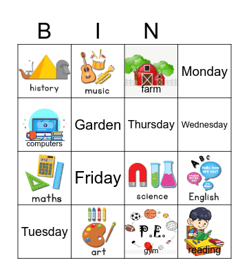 School subjects Bingo Card