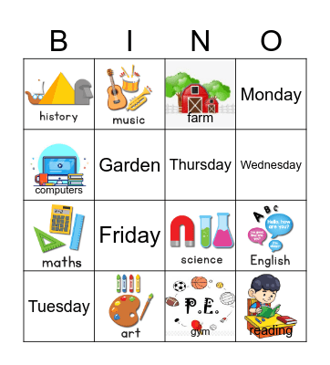 School subjects Bingo Card