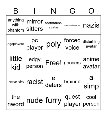 vrchat bingo Card