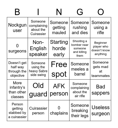Guts and blackpowder Bingo Card