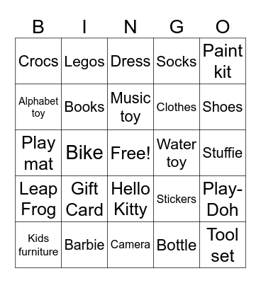 Toddler Birthday Gift Opening Bingo Card