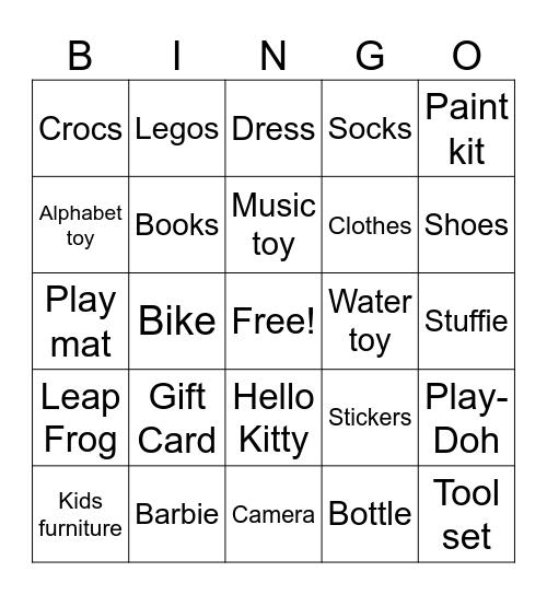 Toddler Birthday Gift Opening Bingo Card
