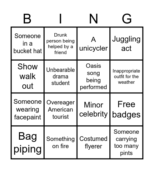 Fringe bingo 2025 Bingo Card