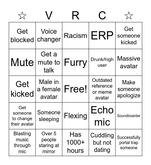 VRChat Bingo Board Bingo Card