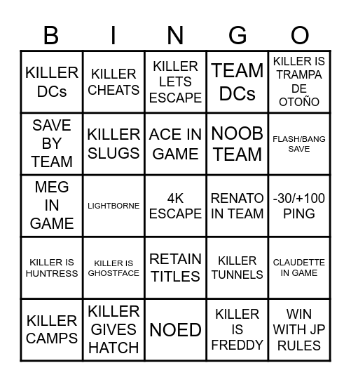 DEAD BY DAYLIGHT Bingo Card