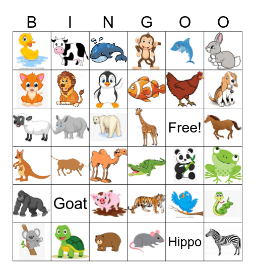 Animal Bingo Card