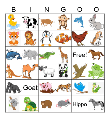 Animal Bingo Card