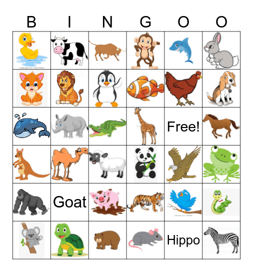 Animal Bingo Card