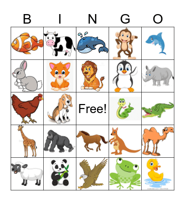 Animal Bingo Card