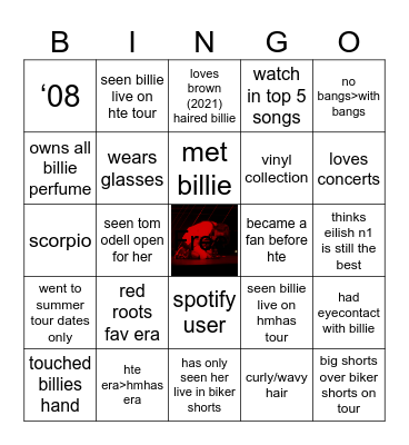 my billie bingo Card