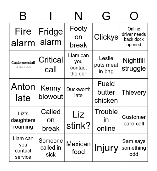 Coles Night Bingo Card