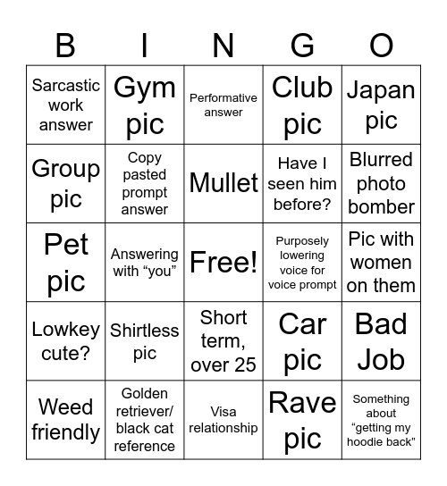 Hinge Bingo Card