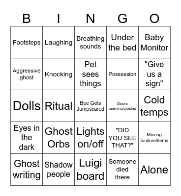 Ghost Video Bingo Card
