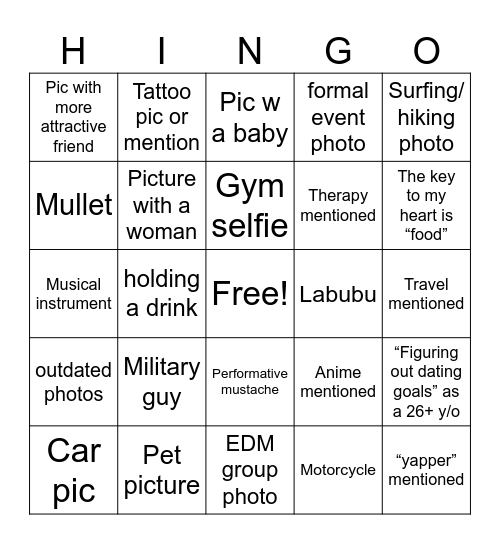 HINGO Bingo Card