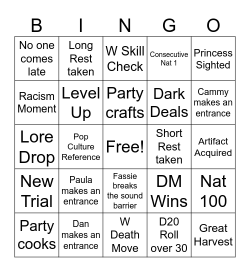 TFN #13 Bingo Card