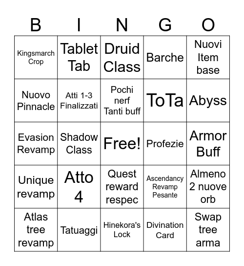 BINGO OTTIMISTA Bingo Card
