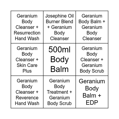 Geranium Bingo Card