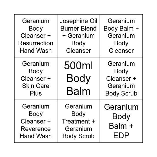 Geranium Bingo Card