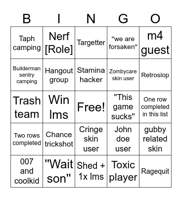 Forsaken Bingo Card