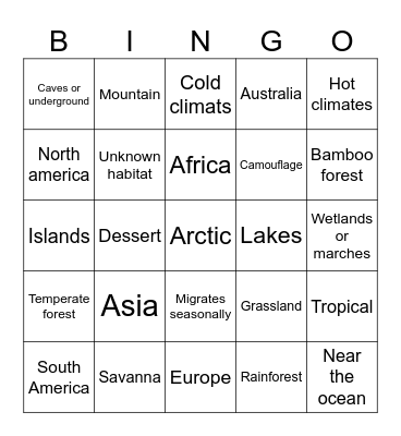 Spot an animal Bingo Card