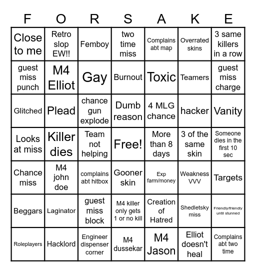 Forsaken Bingo :D Bingo Card