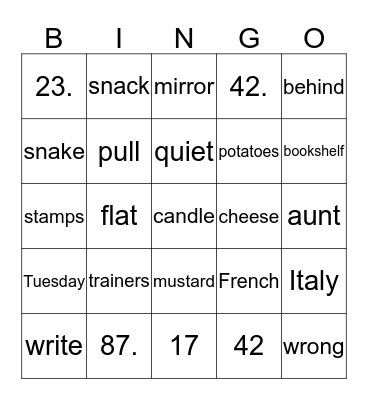 Untitled Bingo Card