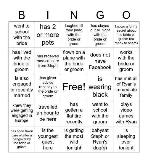 Steph & Ryan's Engagement Bingo Card