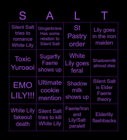 Silent Salt Bingo Card