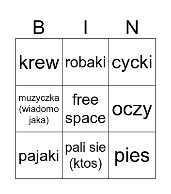 BUNGO Bingo Card