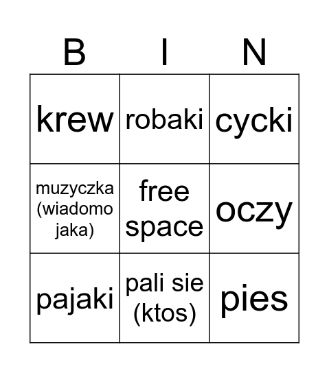 BUNGO Bingo Card