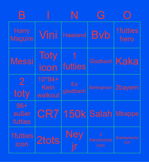 Futties Bingo Card