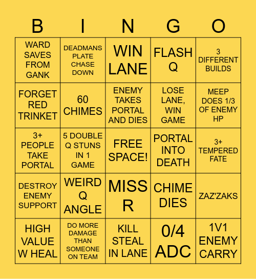 BARDO BINGO Card