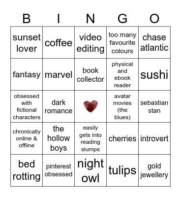ria’s bingo Card