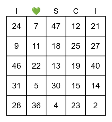 I 💚SCI Bingo Card