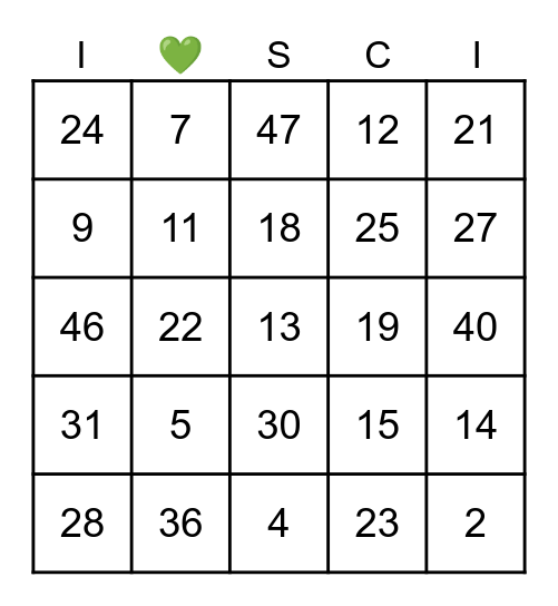 I 💚SCI Bingo Card