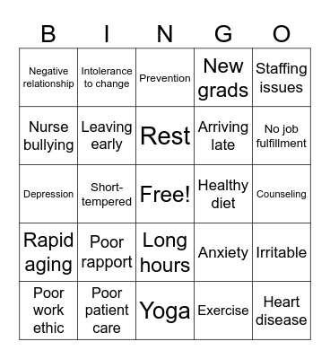Nursing Burnout Bingo Card