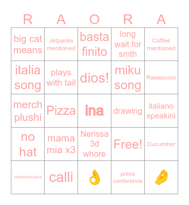 Raora 3d bingo Card