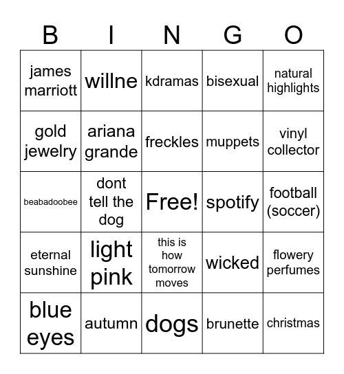 dahlia's Bingo Card