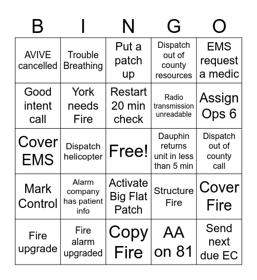 Fire/EMS Bingo Card