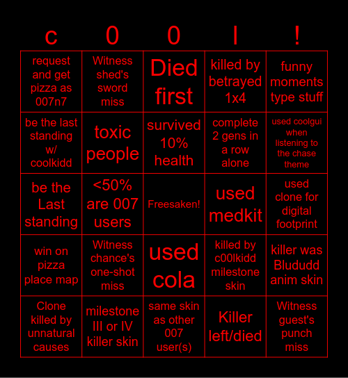 007n7 bingo (Forsaken) Bingo Card