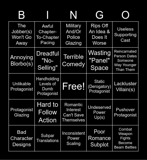 Bad Action Manhwa Bingo Card