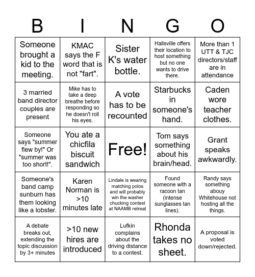 Region 21 Fall Meeting Bingo Card