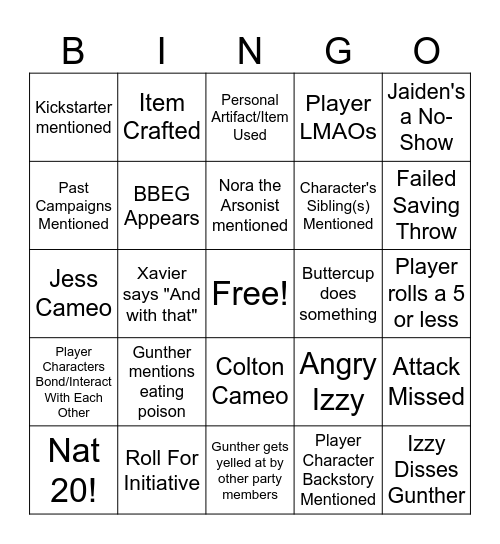 DND Bingo Card