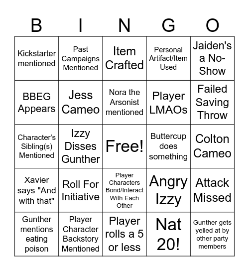 DND Bingo Card