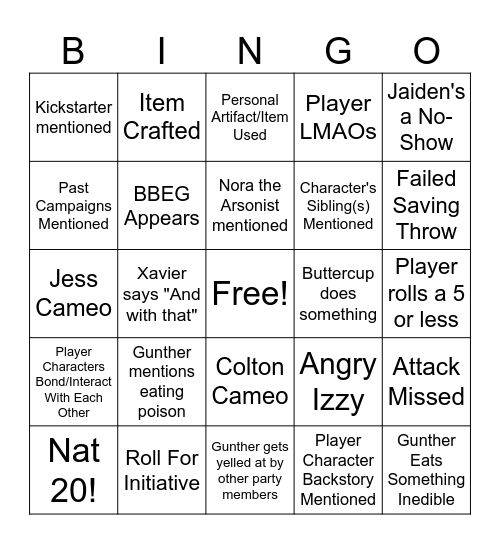 DND Bingo Card