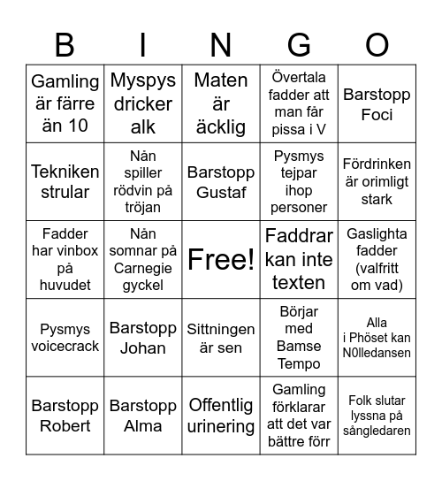 Phösoff Bingo Card