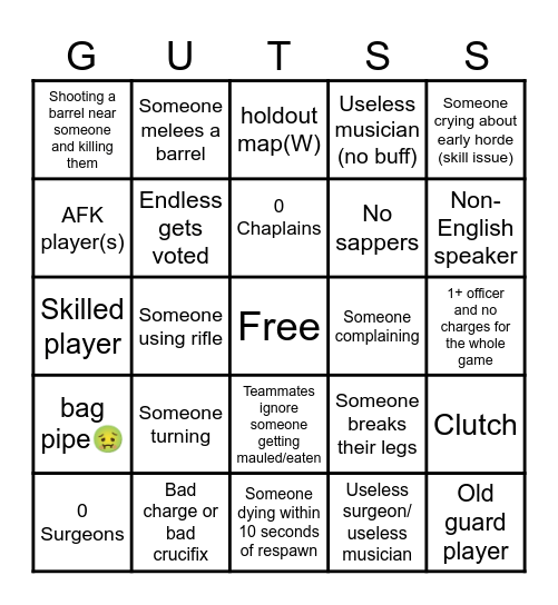 Guts & Blackpowder Bingo for mobile servers Bingo Card