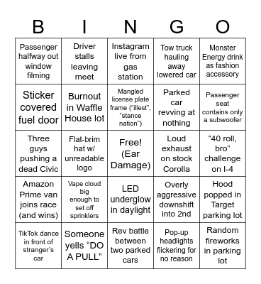 Orlando Import Tuners Show Bingo Card